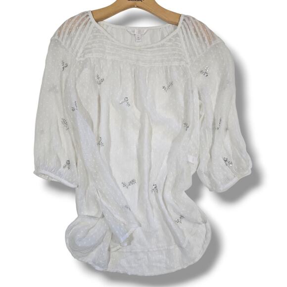 LC Lauren Conrad Women’s Medium White Chiffon Peasant Top Semi-Sheer - Picture 6 of 9
